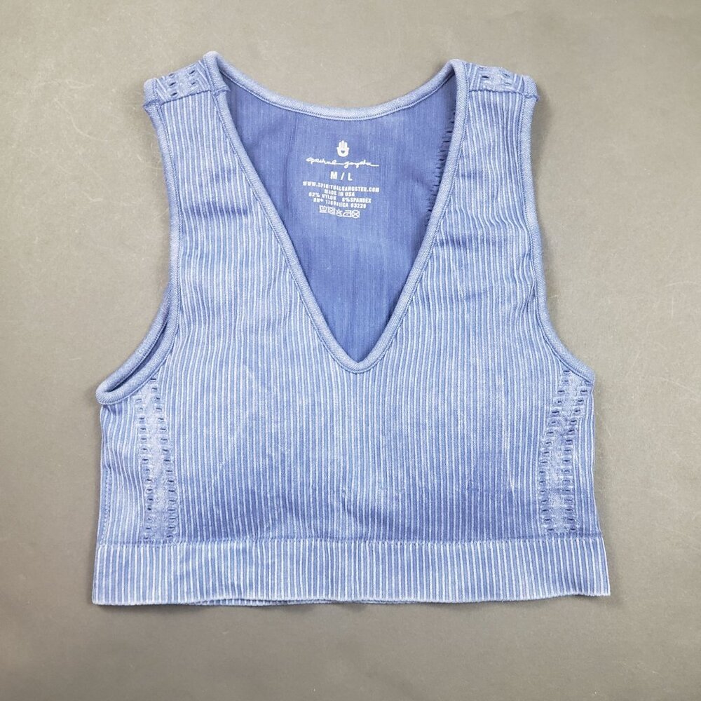 Spiritual Gangster Seamless Ribbed V-Neck Crop Bralette Womens M/L Deep Sea Blue - Picture 16 of 16